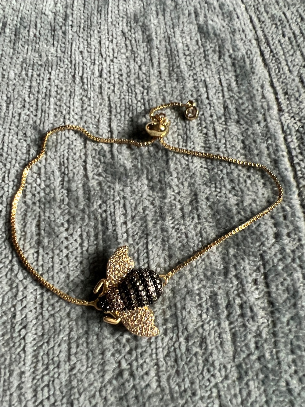Gold Bee Pendant Necklace with Black and Clear Crystals
